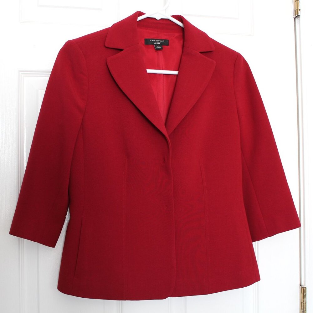 Ann Taylor Red Tailored Wool Blend Blazer Jacket with 3/4 Sleeves
